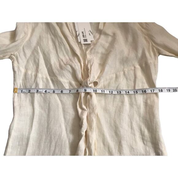 Zara Romper Size XS Tied 100% Linen Oyster White Long Sleeve V-Neck Jumpsuit - Picture 12 of 16